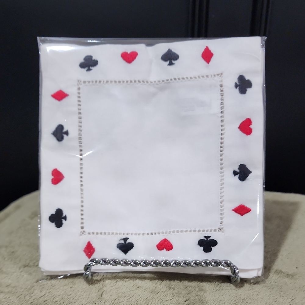 Embroidered Card Suite Cocktail Napkins, Set Of 4
